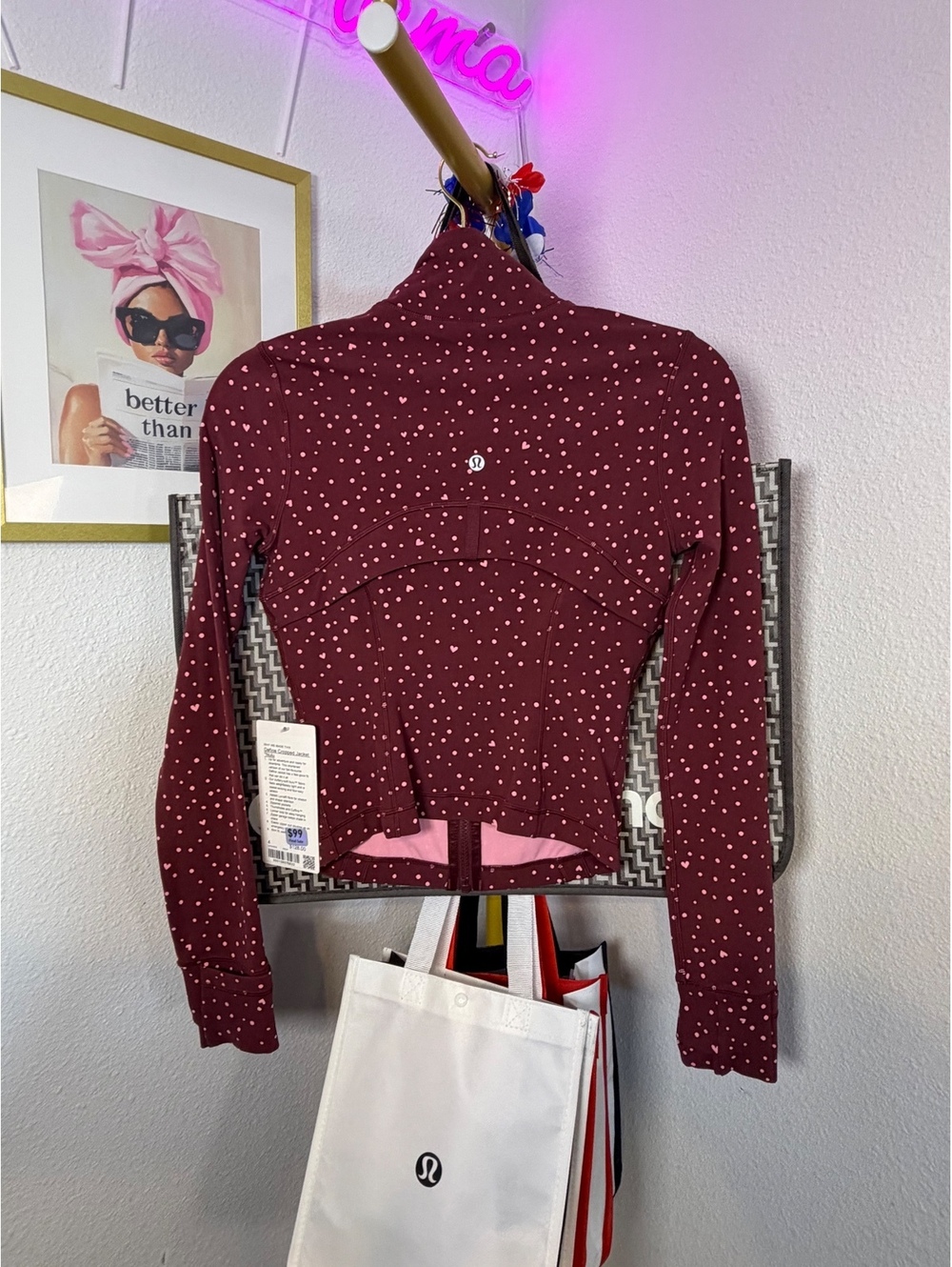 Lululemon Define Cropped Jacket Nulu Scattered Heart Pink Polka Dots Size 4 NWT